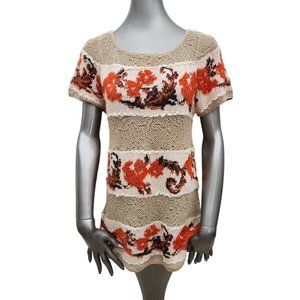 Knitted & Knotted Sweater Top Small Shortsleeve Orange Ivory